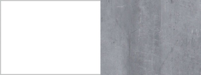 Farbkombination aus Weiß und grauer Beton-Optik für moderne Möbelstücke.