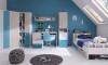 Komplettset Jugendzimmer in Blau-Weiß mit Bett, Schreibtisch und viel Stauraum.
