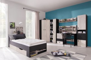 PETRA D Kinderzimmer-Set Jugendzimmer-Set mit Schreibtisch Schwarz/Eiche/Beige Deine Möbel