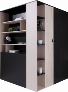 PETRA F Kinderzimmer-Set Jugendzimmer-Set mit Eckschrank Schwarz/Eiche/Beige Deine Möbel
