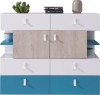Skandinavische Kommode in Weiß, Blau und heller Eiche für ein modern eingerichtetes Kinderzimmer.