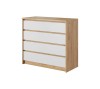 Elegant chest of drawers with four white drawers in a modern wood design.