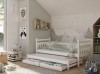 Weißes Funktionsbett mit Ausziehfunktion und Schubladen für das Kinderzimmer.