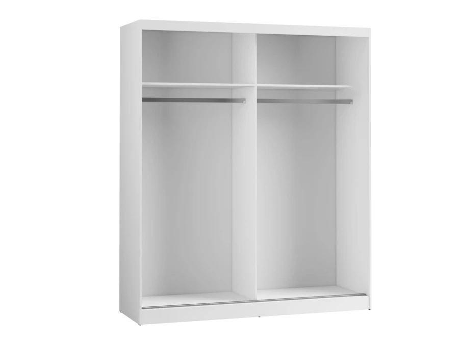 Innenansicht Kleiderschrank weiß mit zwei Kleiderstangen für optimale Ordnung.