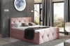 Modernes Polsterbett in Rosa mit eleganter Rautensteppung für ein stilvolles Schlafzimmer.