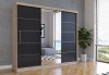 Sliding door wardrobe in oak effect with black doors and mirror, high-quality.