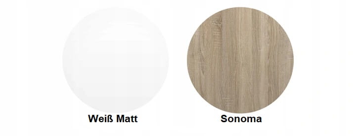 Farbmuster für Möbel in Weiß Matt und Sonoma Eiche Dekor