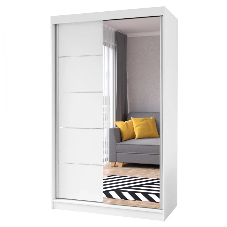 Weißer Schiebetürenschrank mit großer Spiegelfront für das Schlafzimmer