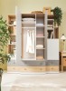 Offener Kleiderschrank für Kinderzimmer mit Kleiderstange, Einlegeböden und Schubladen.