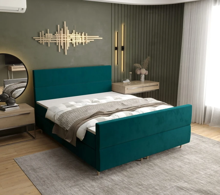 Türkisfarbenes Polsterbett mit Stoffbezug im modernen Design
