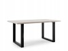 Moderner Esstisch im Loft-Stil mit heller Holzplatte und schwarzen Metallbeinen.