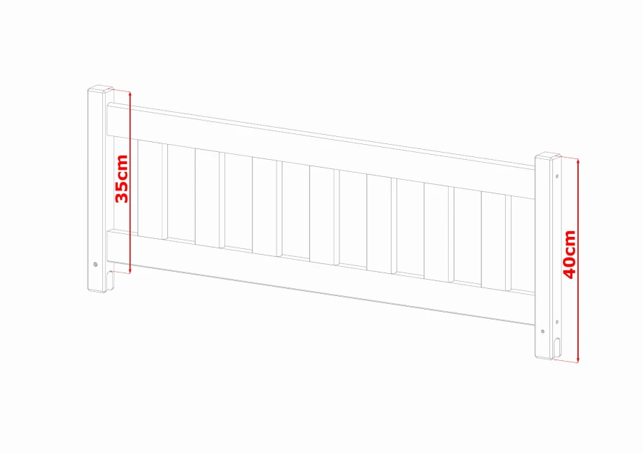 Technische Zeichnung Rausfallschutz Kinderbett, Maße 35cm und 40cm Höhe.