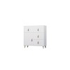 Weißes Highboard mit Türen, Schubladen und Leder-Details