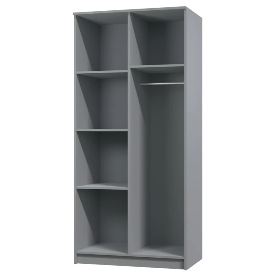 Interior view grey wardrobe with practical compartment layout