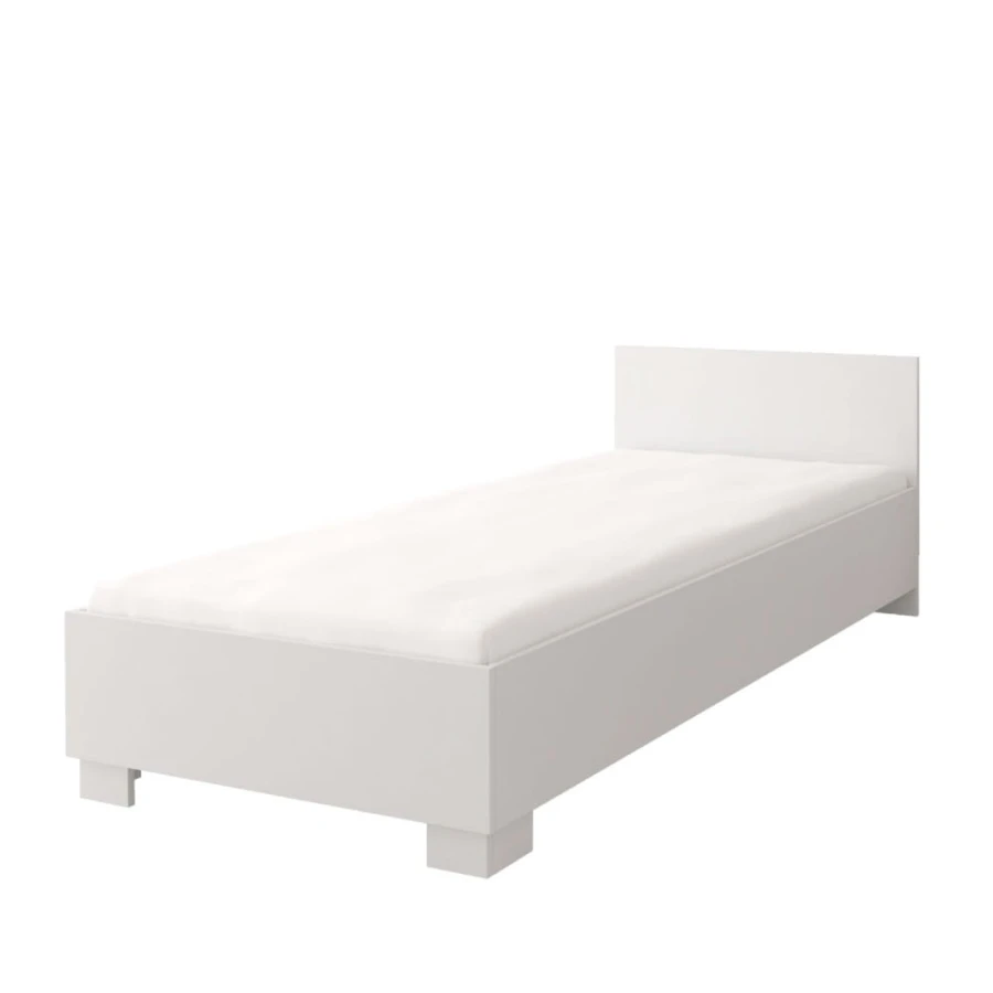 Schlichtes weißes Einzelbett mit Matratze für Jugend- oder Gästezimmer