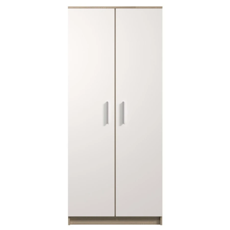 Two-door wardrobe in white and oak look, simple design for the bedroom.