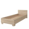 Stabiles Bettgestell aus Holz in Eiche-Nachbildung inklusive Lattenrost ohne Matratze.