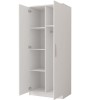 Interior view of a white wardrobe with compartments and integrated clothes rail.