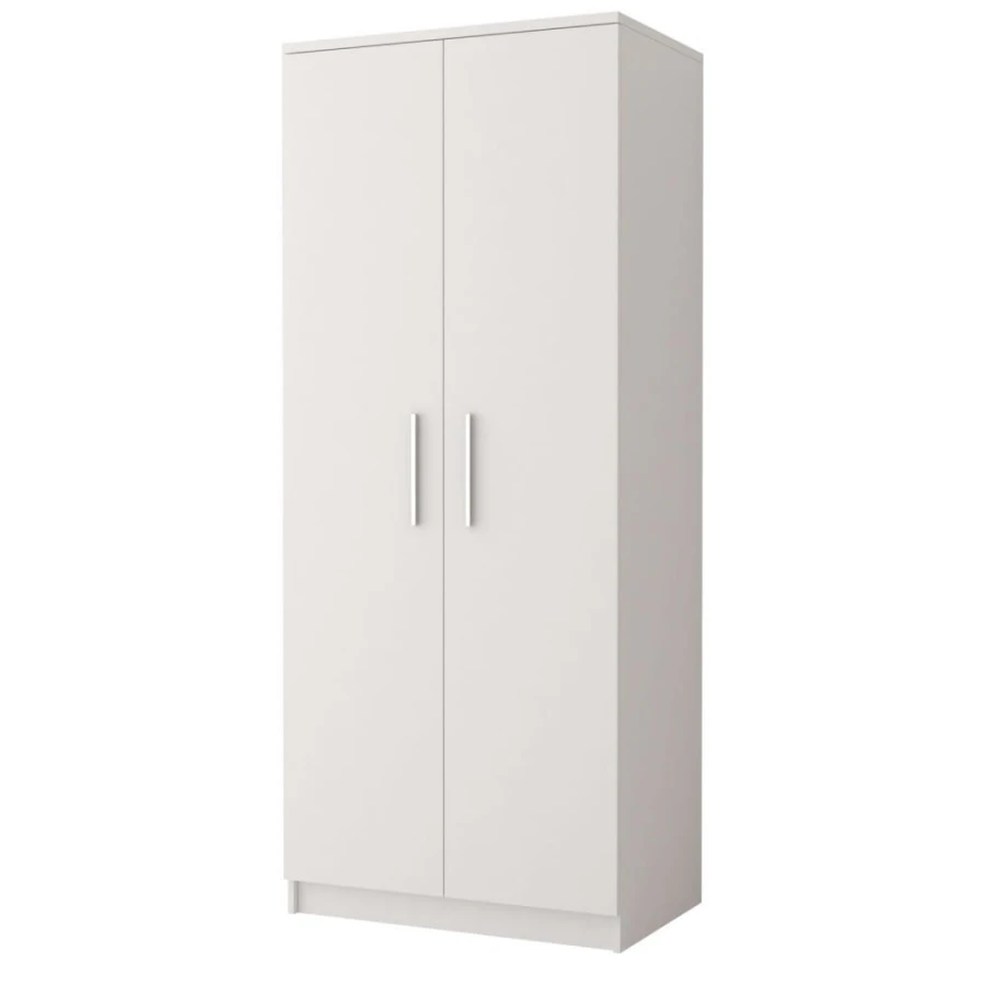 Gesloten witte kledingkast met twee deuren, modern design voor slaap- of tienerkamer.