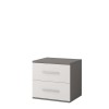 Modern bedside table in grey and white with two drawers and metal handles
