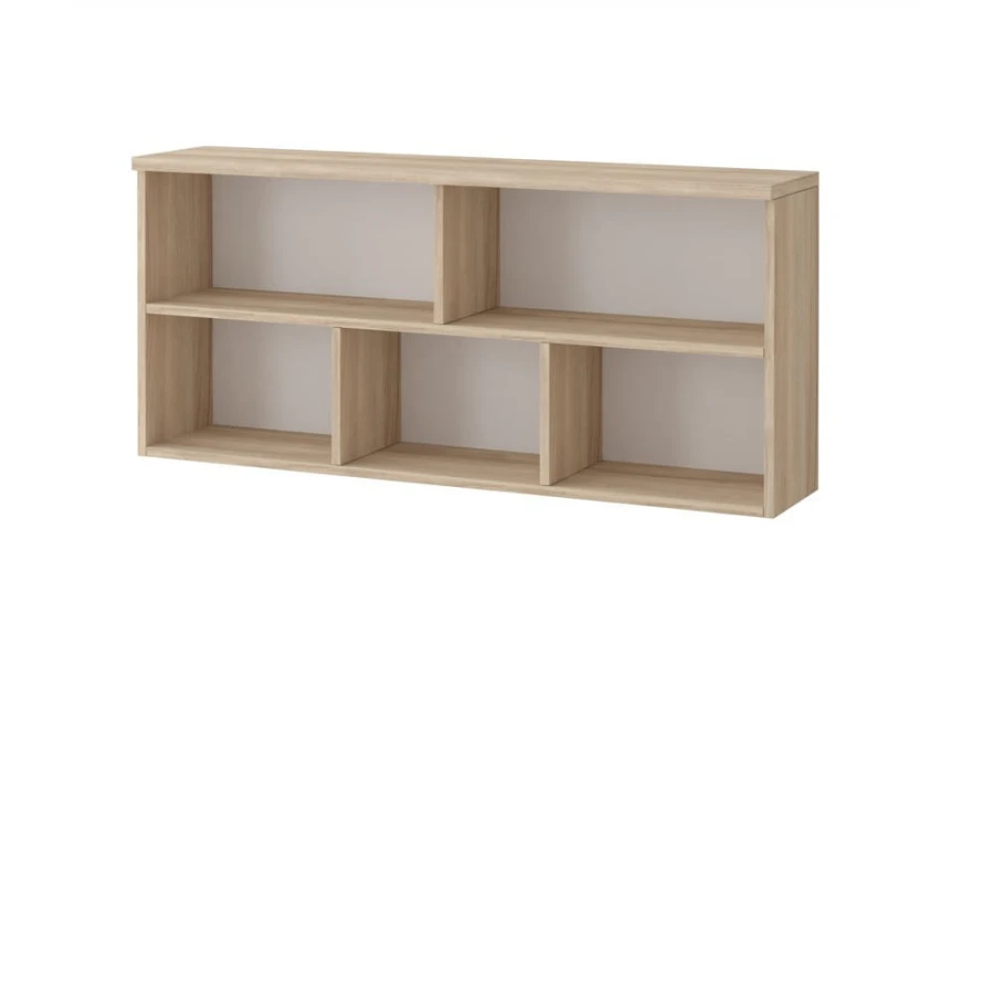 Wandplank in lichte eiken-look met verschillende opbergvakken