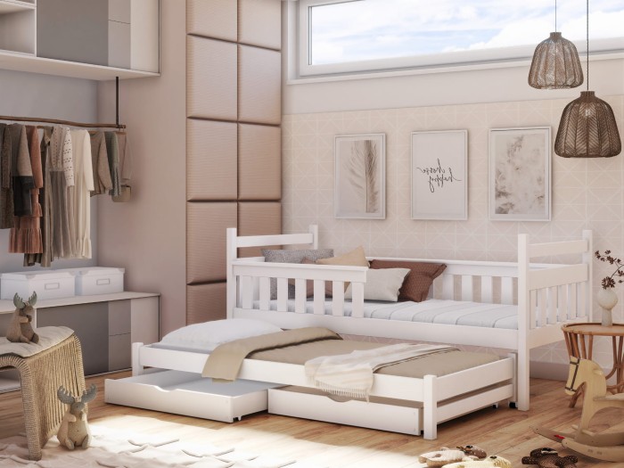 Kinderbett Ausziehbett für 2 Kinder DENIS Weiß
