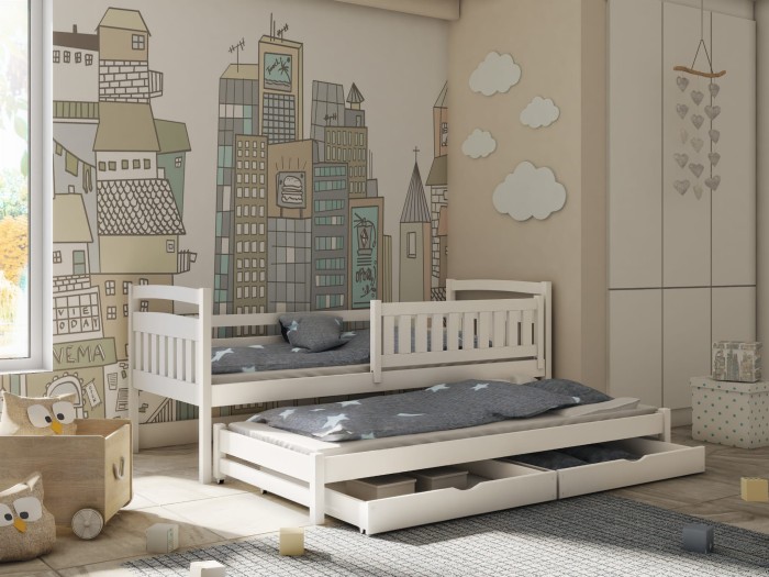 Kinderbett Ausziehbett für 2 Kinder GABRIEL Weiß