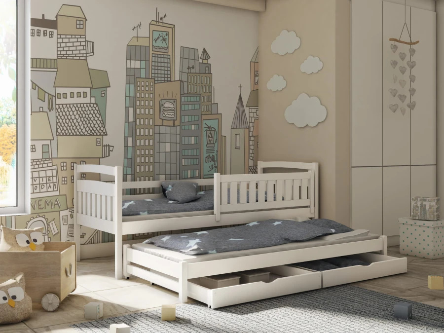 Kinderbett Ausziehbett für 2 Kinder GABRIEL Weiß