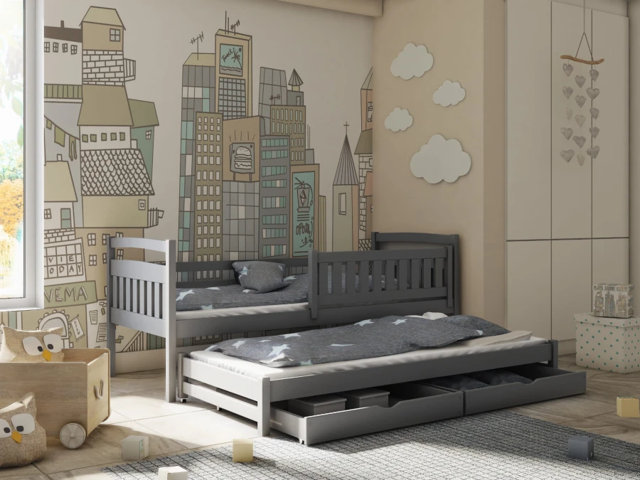 Kinderbett Ausziehbett für 2 Kinder GABRIEL Graphit