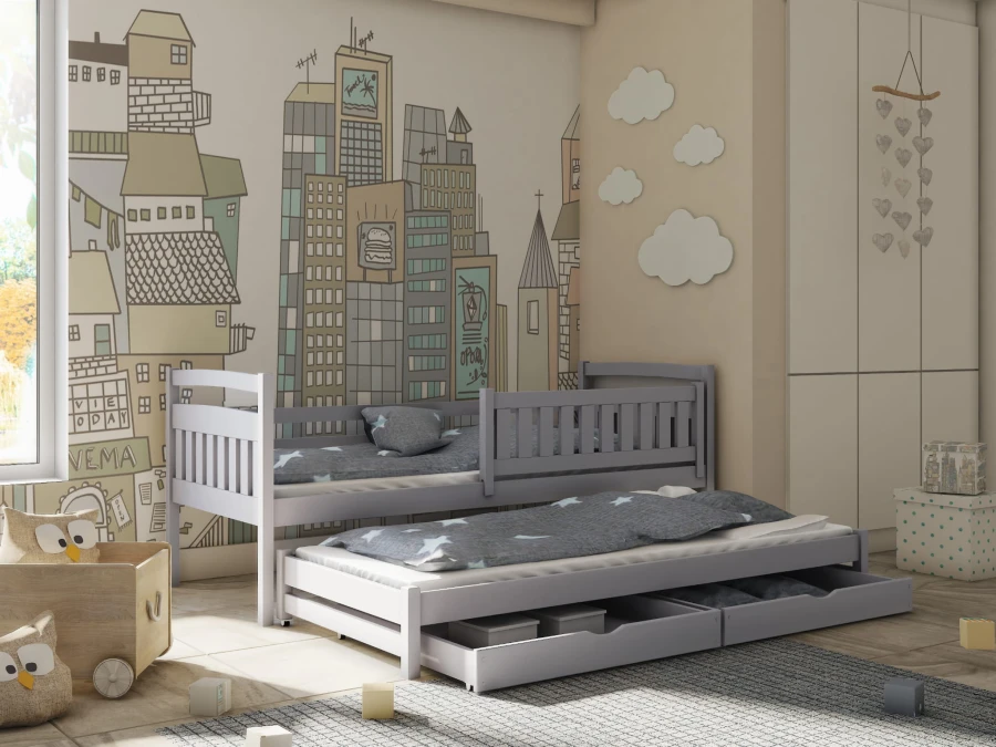 Kinderbett Ausziehbett für 2 Kinder GABRIEL Aschgrau