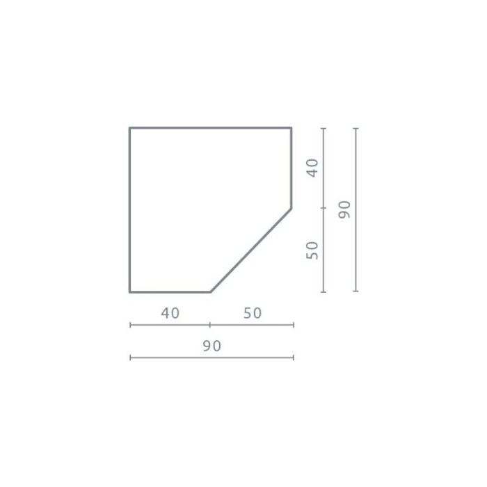 Maßskizze des Eckkleiderschranks mit den Abmessungen 90x90 cm für die Raumplanung.