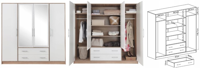 Garberobe Kleiderschrank SAM SR1 Spiegel Weiß Lux Sonoma'.jpg