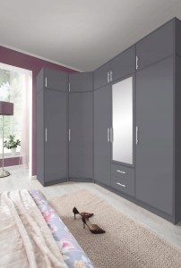 SAM SRL1 Kleiderschrank 4-türig Garderobe Garderobensystem mit Spiegel Anthrazit Deine Möbel