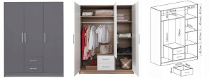 SAM SR2 Kleiderschrank 3-türig Garderobe Garderobensystem Anthrazit Deine Möbel