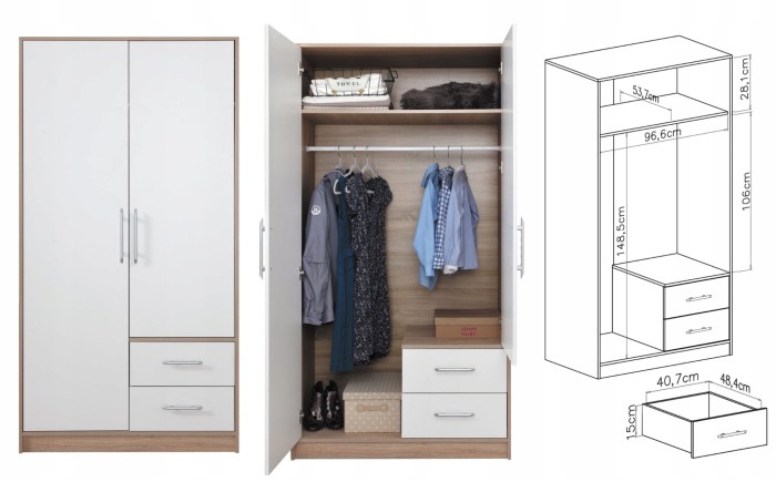 Garberobe Kleiderschrank SAM SR3 Weiß Lux Sonoma'.jpg