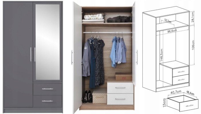 Garberobe Kleiderschrank SAM SR3 Anthrazit Spiegel'.jpg