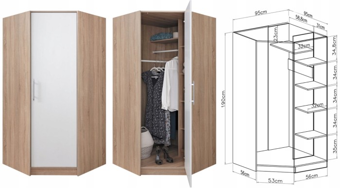 Garberobe Kleiderschrank Eckschrank SAM SR4 Weiß Lux Sonoma'.jpg