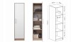 Schmaler Mehrzweckschrank in Weiß und Eiche mit Maßen und Innenaufteilung