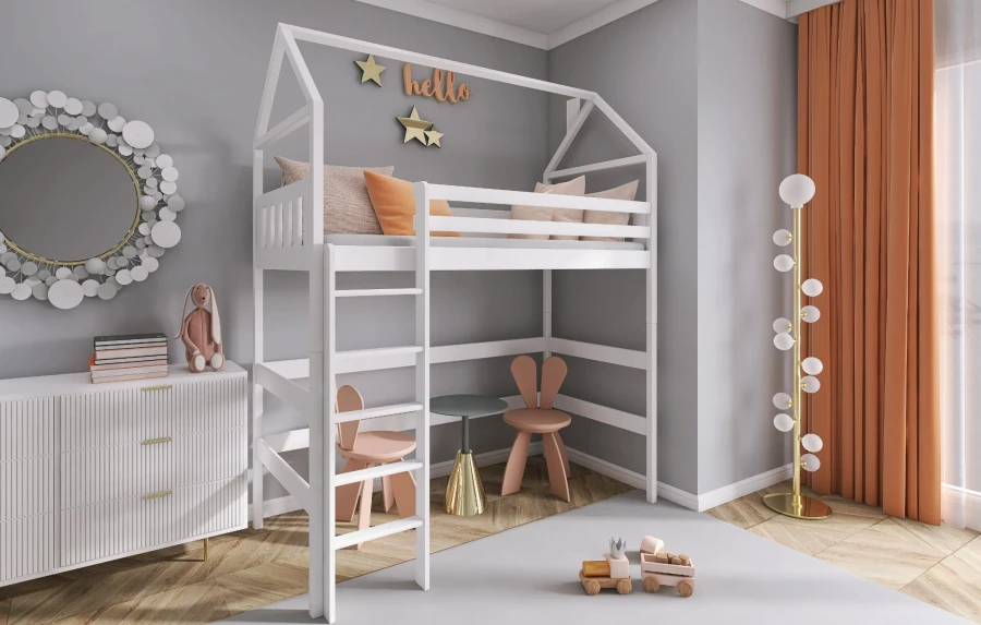 Etagenbett Kinderbett Hausbett Hochbett für 1 Kind MARINA Weiß