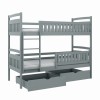 Grey wooden bunk bed with two practical bed drawers for more storage space.