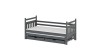 Graues Funktionsbett mit ausziehbarem Gästebett und zwei Schubladen für das Kinderzimmer.