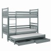 Graues Etagenbett für drei Personen mit Ausziehbett und Schubladen