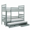 Modernes graues Etagenbett mit ausziehbarem Drittbett und Schubfächern.