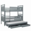 Donkergrijs stapelbed voor 3 personen met uitgetrokken rolbed en twee laden.