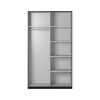 Kleiderschrank Innenansicht mit Kleiderstange und praktischen Regalfächern in Grau.