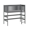 Sturdy grey high sleeper bed made of solid wood with a ladder and safety rail for the children's room.