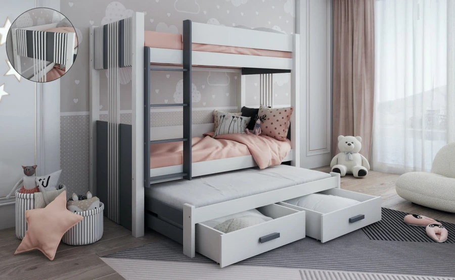 Etagenbett Kinderbett Hochbett Ausziehbett für 3 Kinder ALEXANDRA Weiss + Graphit.jpg