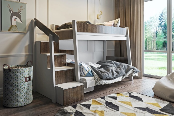 Etagenbett Kinderbett Hochbett MAYA Weiss Acryl  + Walnuss MDF.jpg