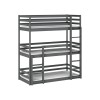 Dark grey wooden triple bunk bed for children's rooms with stable ladders.