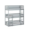 Light grey bunk bed for three people, modern design made of solid wood.